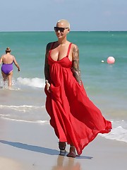 AMBER ROSE in Swimsuit at a Beach in